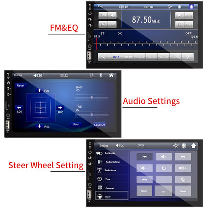 Rádio Automotivo 1 Din 7" MP5 Multimídia Tela de Toque HD Universal Autorádio ISO Entrada Auxiliar USB BT Espelhamento de Tela