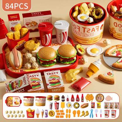Conjunto de Brinquedos de Cozinha Infantil Simulação de Hambúrguer Pizza Batata Frita Brinquedo de Faz de Conta Comida Cozinha Jogo de Cortar Brinquedo Interativo Montessori Presente