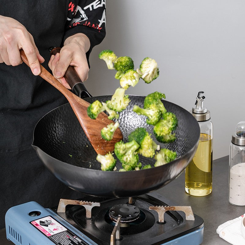 Panela Wok de Ferro Puro Konco, Panela de Ferro Fundido Antiaderente, Uso Geral para Fogão a Gás e Indução 32cm