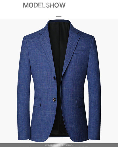 2025 Spring  Autumn New Blue Checkered Non-iron Suit Jackets for Men,black Light Business Casual Men Blazer Slim Fit, Asian Size
