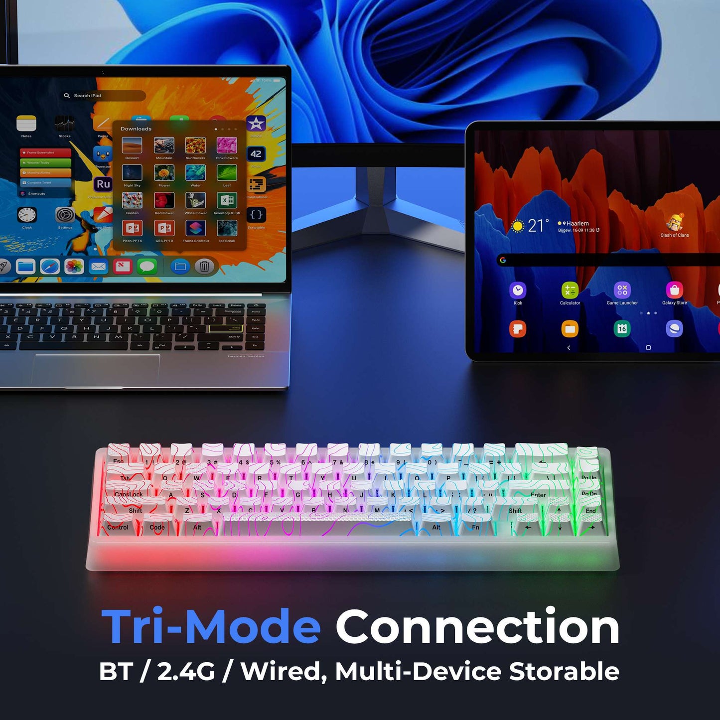 Teclado Mecânico XVX M67 JadeStone com Teclas IMD-Tech Hot Swappable Design Gasket Teclado com Retroiluminação RGB Personalizada Tri-Modo