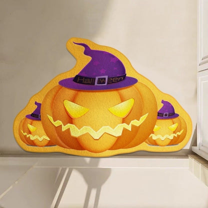 Trendy Crystal Velvet Halloween Door Mat Ghost Pumpkin Absorbent Floor Mat Wear-resistant Non-slip Ghost Rug for Halloween