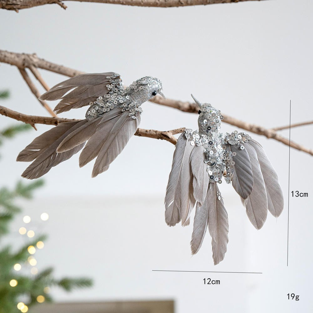 1PC Gold/Silver Artificial Hummingbird Pendant With Feather Glitter Bird Christmas Tree Ornament 2026 New Year Decorations