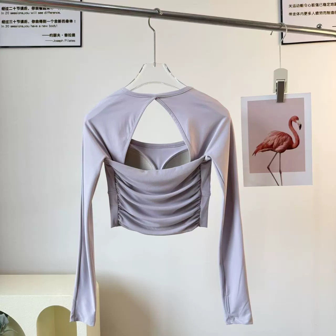 Women's Long-Sleeve Sports Top with Chest Pads, Yoga Wear, Pilates Training Fitness Apparel, Running