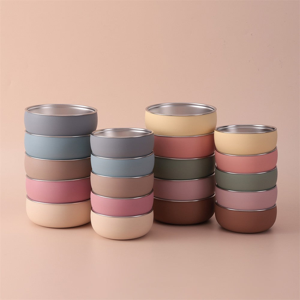 Color Kids 2PCS Stainless Steel Bowl Tableware Set For Baby Feeding Detachable Silicone Food Dish Plate BPA Free Kids Dinnerware