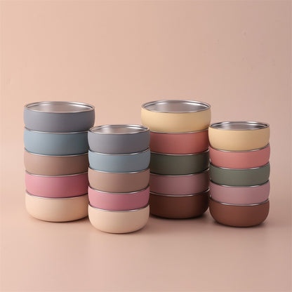 Color Kids 2PCS Stainless Steel Bowl Tableware Set For Baby Feeding Detachable Silicone Food Dish Plate BPA Free Kids Dinnerware