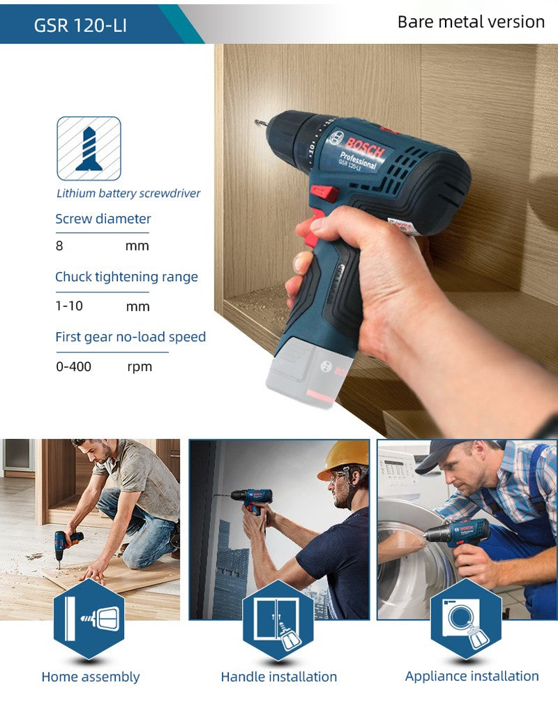 BOSCH GSR 120-LI 12V ferramenta elétrica recarregável, parafusadeira elétrica, furadeira elétrica manual de lítio, bateria 2.0Ah