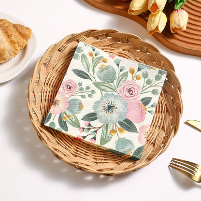 20 pieces per pack of Ins-style gentle country flower napkins, Western cuisine afternoon tea baking decoration paper placemats,