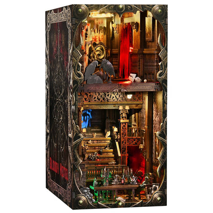 DIY Book Nook Kit Hotel of Terror Wooden Bookshop Dollhouse with Light Dynamic Video Bookshelf Insert 3D Puzzle Decor for Gift