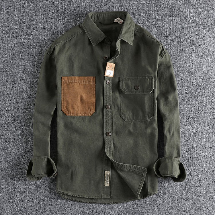 Long Sleeve Tactical Shirts Men  Patch Cargo Shirt Cotton American Casual Vintage Tooling Jacket Outdoor Workwear Blusas