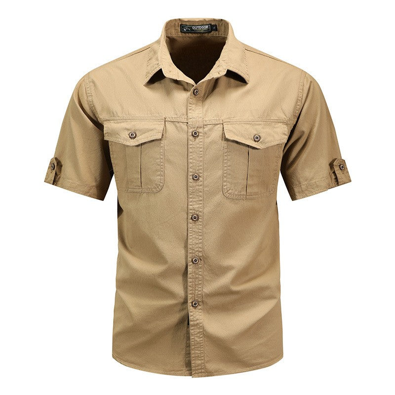 New Summer Men Short Sleeve Tooling Shirts Military Stytle Multi Pockets Cargo Shirts High Quality Men Cotton Casual Shirts 5XL
