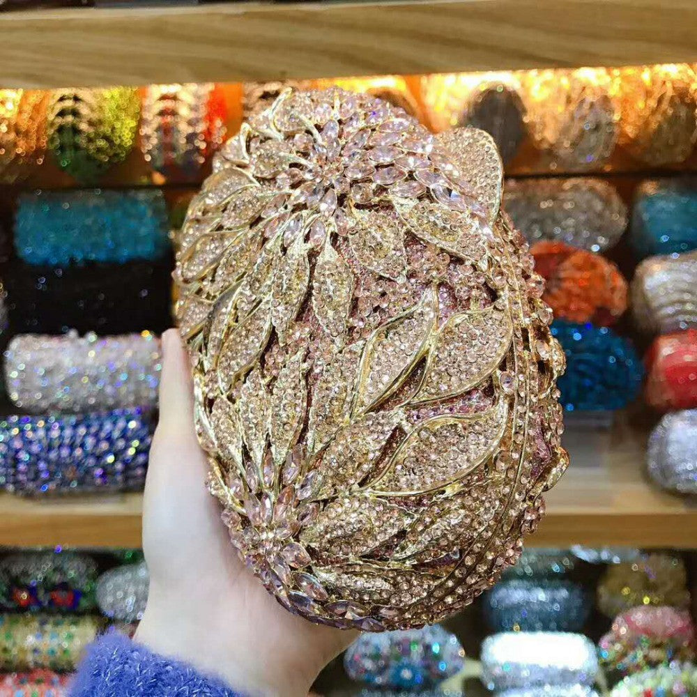 XIYUAN women red/pink/blue/gold/silver Hollow Out Flower Birthday party Crystal Evening bag Clutch purse Minaudiere Handbags
