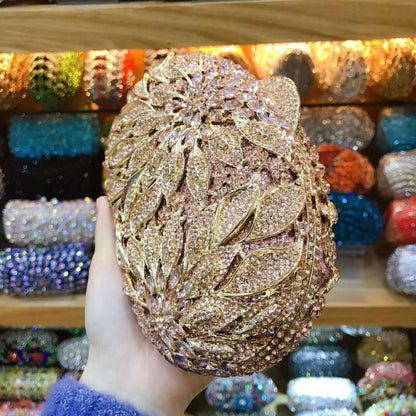 XIYUAN women red/pink/blue/gold/silver Hollow Out Flower Birthday party Crystal Evening bag Clutch purse Minaudiere Handbags