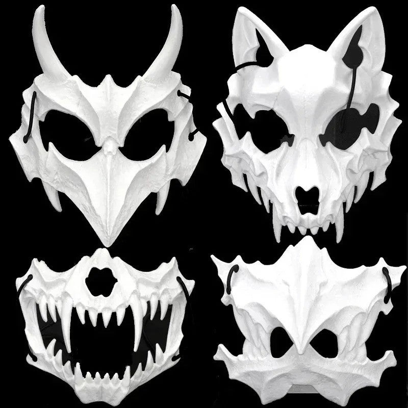 Halloween Skull Mask Long Teeth Demon Skeleton Half Face Cosplay Party Mask Scary Horror Wolf Dragon Tiger Costume Accessory