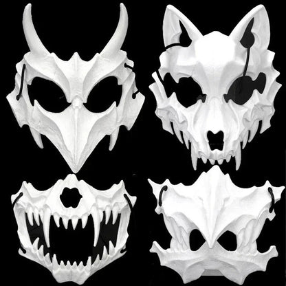 Halloween Skull Mask Long Teeth Demon Skeleton Half Face Cosplay Party Mask Scary Horror Wolf Dragon Tiger Costume Accessory