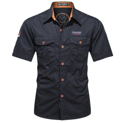 Men Summer Short Sleeved Shirts Multi Pockets Military Tooling Shirts New Male Cotton Outdoor Casual Shirts Size 5XL