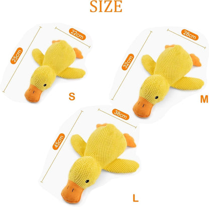 Brinquedo de cachorro pato de pelúcia resistente à mastigação com som de grasnido para alívio do ranger dos dentes, companheiro macio para cães pequenos e grandes