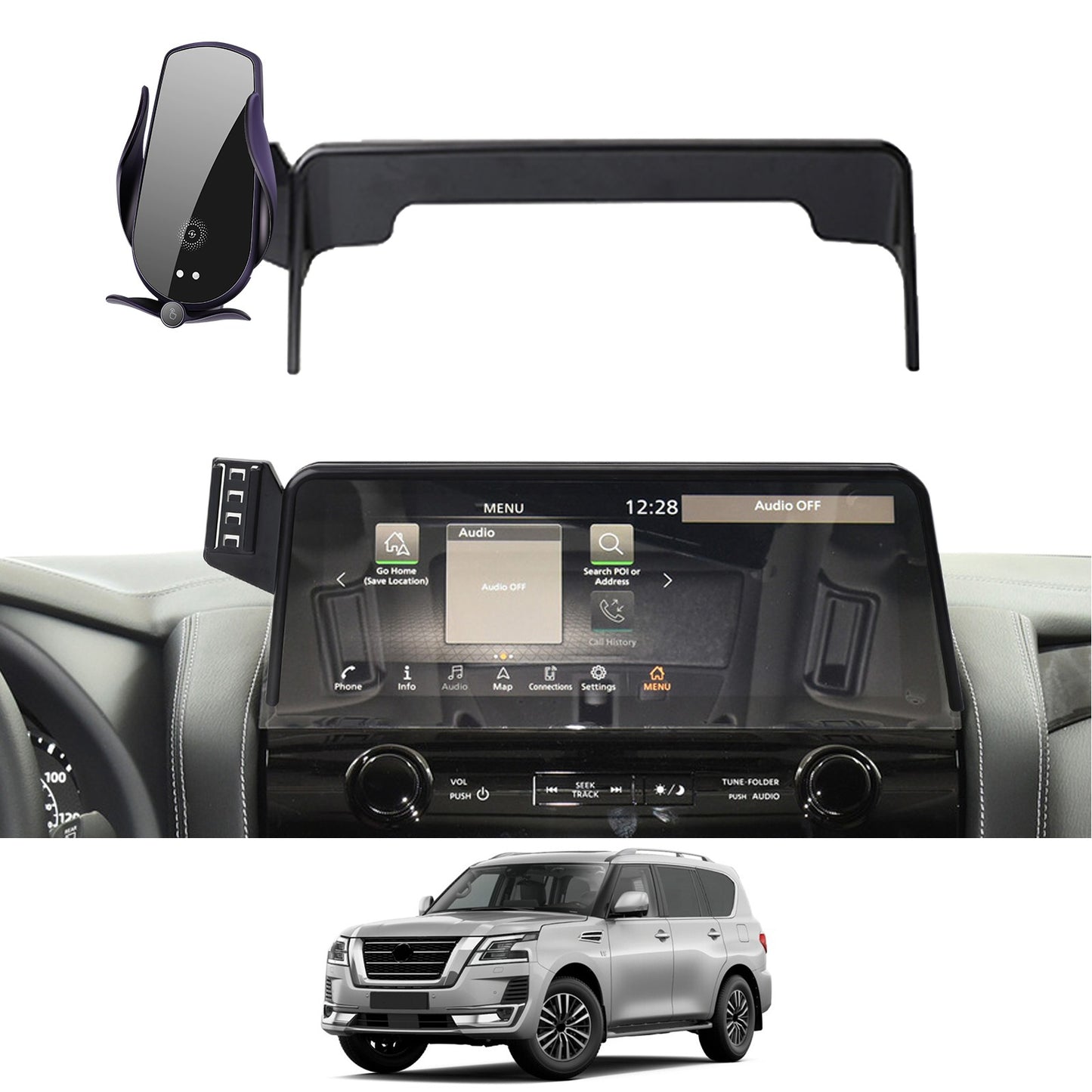 para Nissan Patrol 2023 2024 Suporte de Celular Suporte de Navegação Fixo Base de Carregamento Sem Fio Acessórios