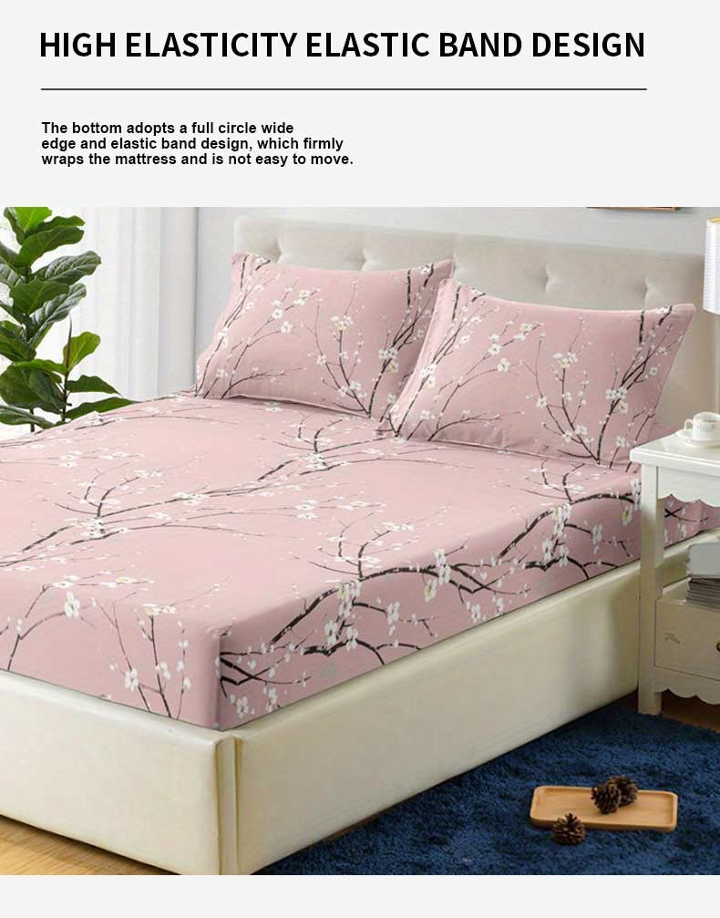 Conjunto de Lençol com Elástico Estampado 3 Peças (1 Lençol com Elástico + 2 Fronhas, Sem Enchimento)