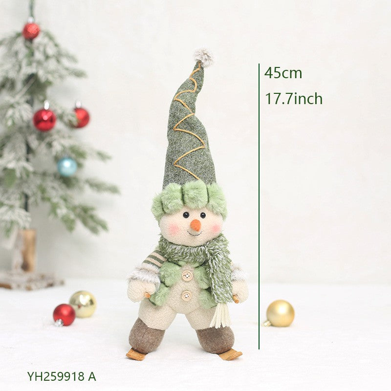 2026 New Green Forest Christmas Decorations Telescopic Elk Snowman Doll Skiing Plush  Navidad Home Decor New Year Gift