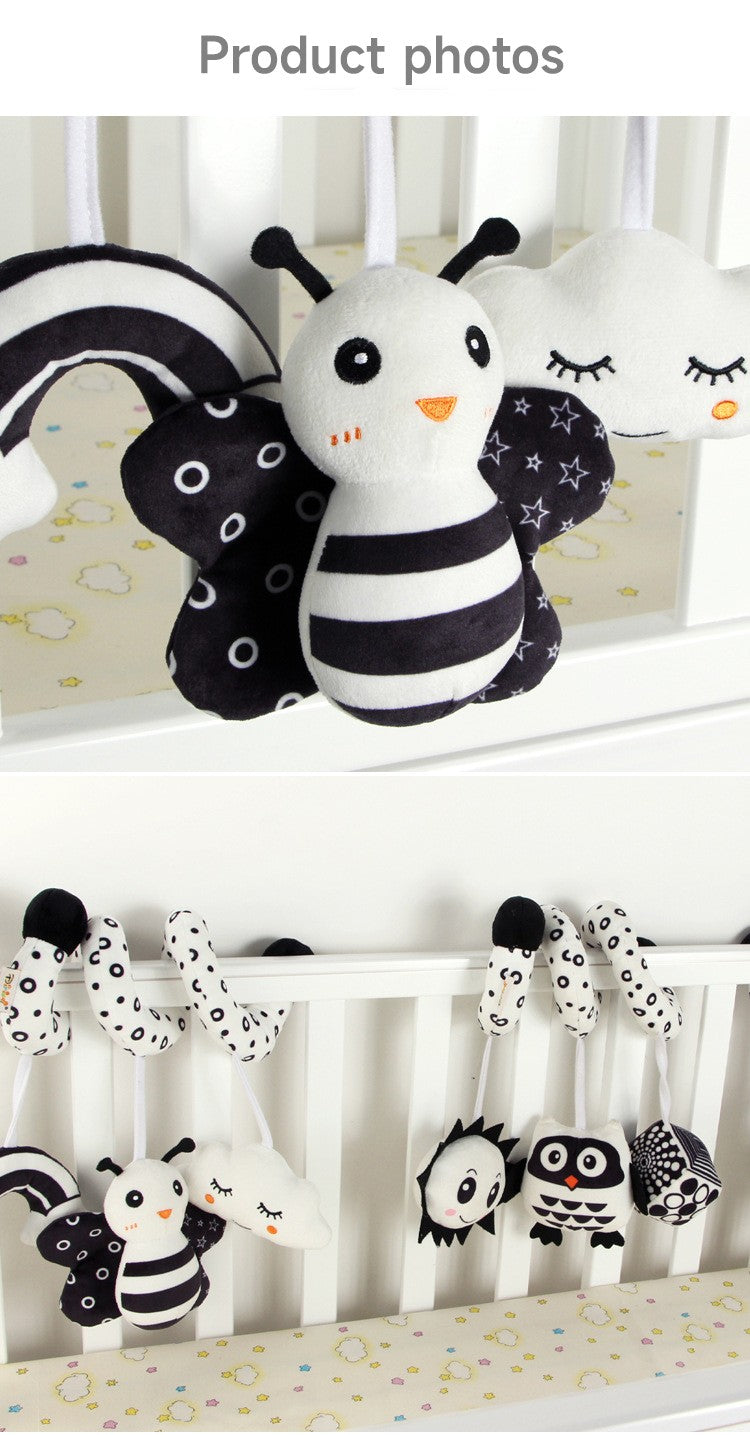 Baby Black And White Animal Hanging Toys Car Seat  Baby Spiral Activity Hanging Toys Plush Zoon Music BB Squeaker Rattles Gift