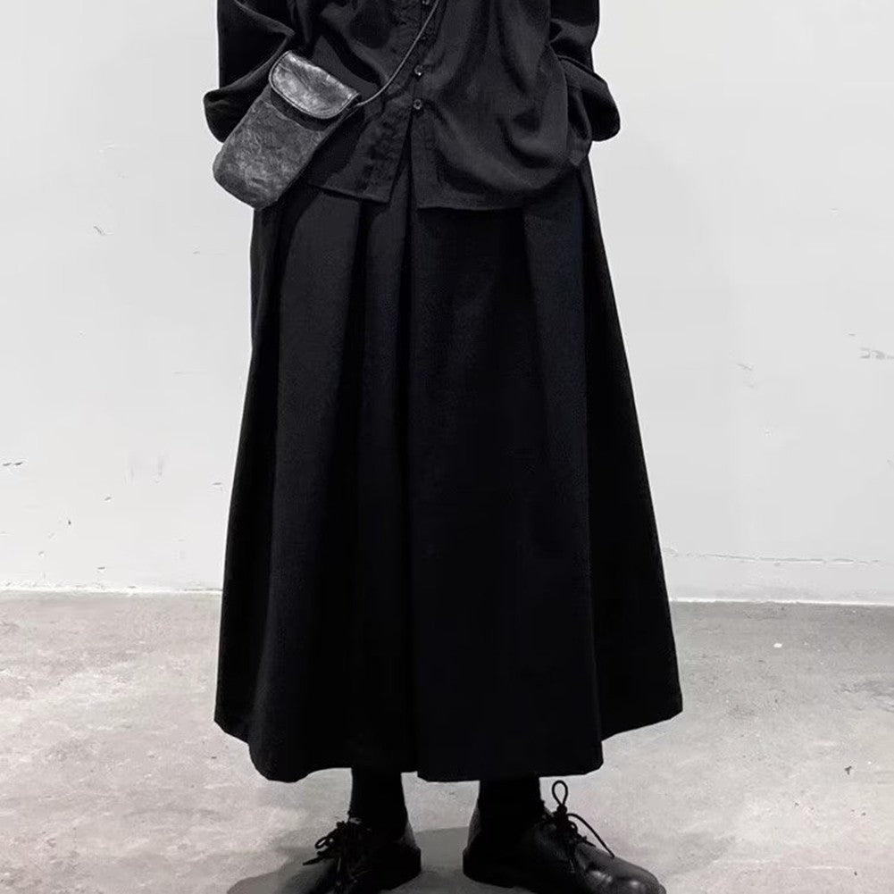 Mens Gothic Dark Style Loose Cropped Hakama Wide Leg Design Sense High Waist Samurai Pants Fashion Straight Male Skirt Pants
