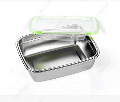 Organizadores de Alimentos de Cozinha em Aço Inoxidável com Tampas, Caixa de Armazenamento Refrigerada, Lancheiras Herméticas Anti-Vazamento