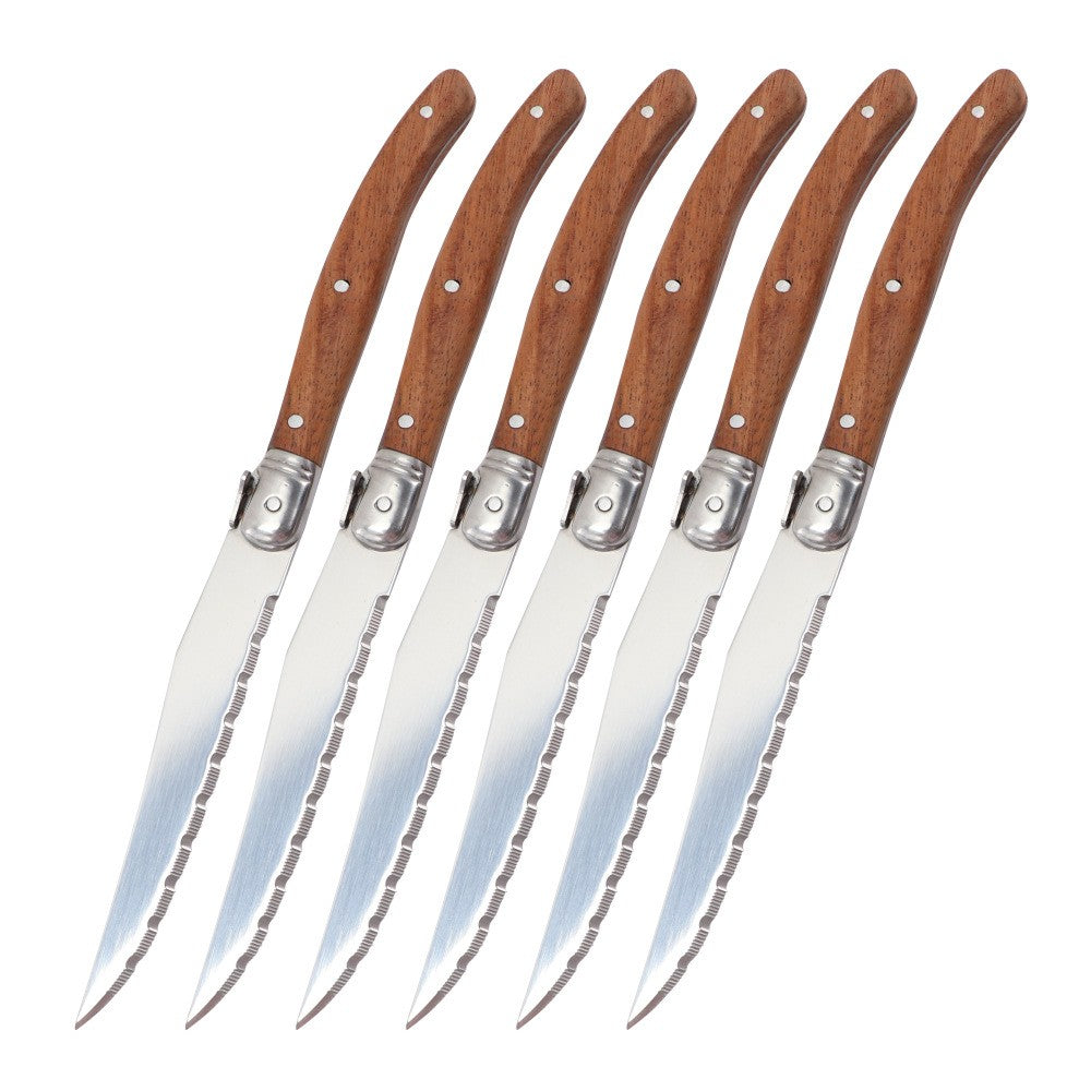 Wood Handle Laguiole Steak Knives Set Sharp Serrated Blade Dinner Knife Cutlery Stainless Steel Table Knives Kitchen 6/8/12pcs