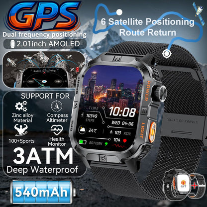2026 New Millitary Grade GPS Position 2.01"Smart Watch Men 3ATM Waterproof Compass 540mAh Bluetooth Call Sports Smartwatches IOS