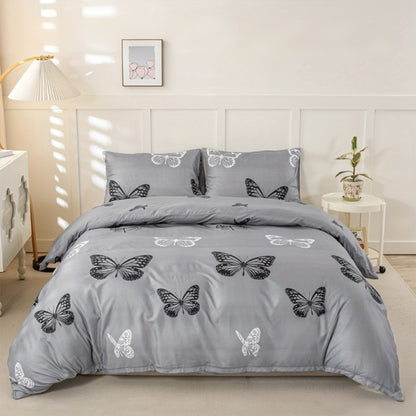 Conjunto de Capa de Edredom com Estampa de Borboleta 3 Peças, Conjunto de Cama Macio e Suave para a Pele Inclui 1 Capa de Edredom e 2 Fronhas
