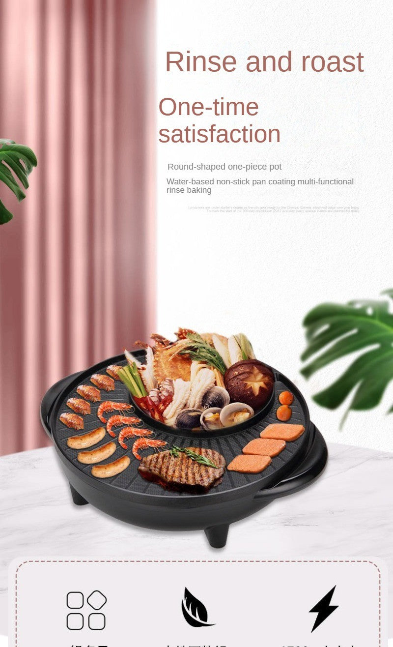 Panela elétrica doméstica, panela de fondue e churrasco coreano, panela integrada para enxágue e grelhados, assadeira multifuncional