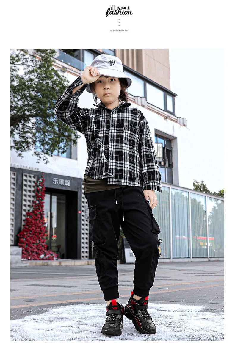 Winter Children's Fashion Sports Shoes Leather Boys' Running Sneakers Flat Casual Walking Shoes Warm Lightweight Outdoor Boots