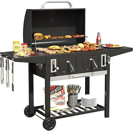 Extra Large Charcoal Grill with 589 Sq. In. Cooking Area and Foldable Side Table, Outdoor Barbecue Grill with a Liftable Charco