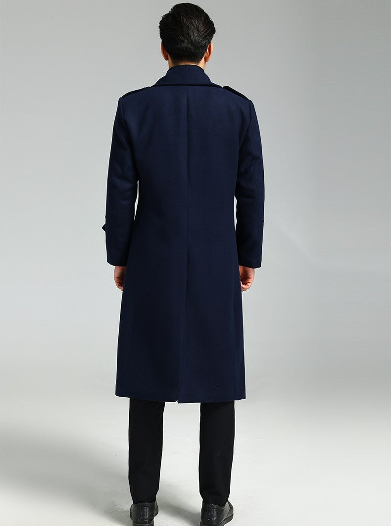 Nerazzurri Autumn Winter Long Elegant Luxury Chic Navy Blue Warm Woolen Coat for Men Double Breasted Wool & blends Overcoat 2023