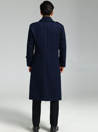 Nerazzurri Autumn Winter Long Elegant Luxury Chic Navy Blue Warm Woolen Coat for Men Double Breasted Wool & blends Overcoat 2023