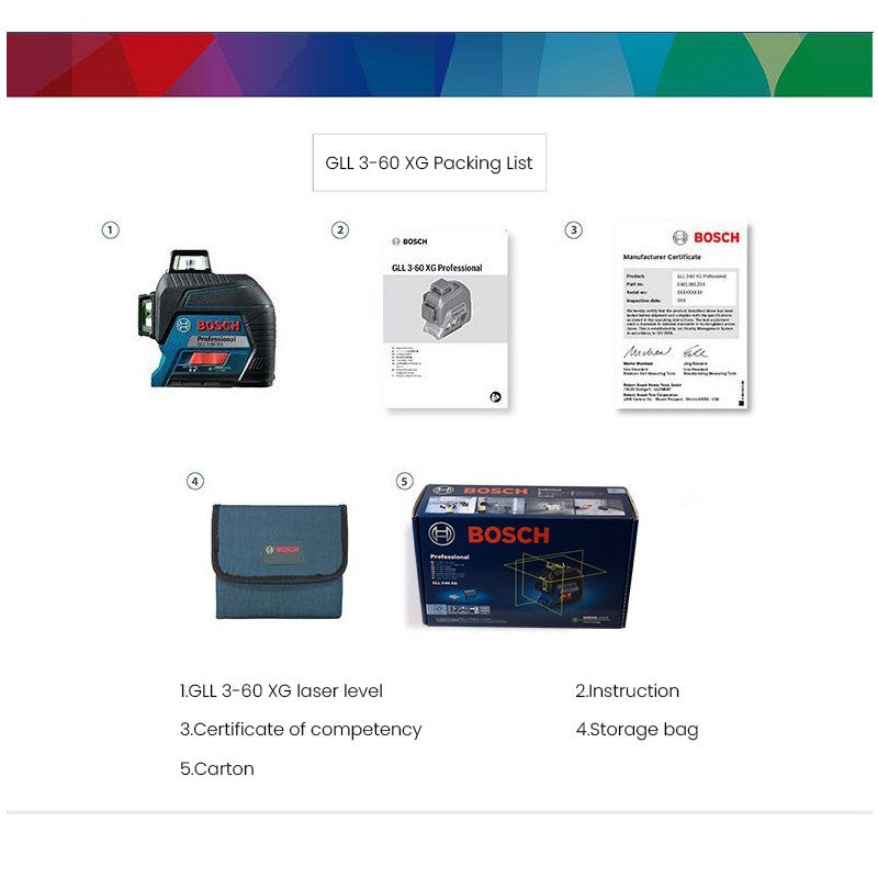 Nível a Laser Bosch GLL 3-60 XG 12 Linhas Verde Nível 3D Autonivelante 360 Horizontal e Vertical Cruz 30m Ferramenta de Medição Potente