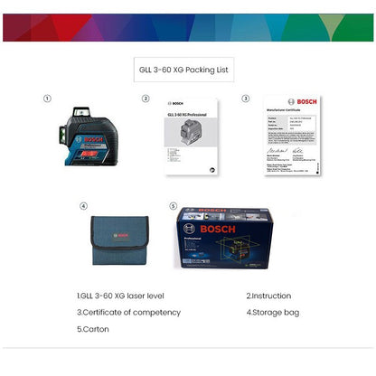 Nível a Laser Bosch GLL 3-60 XG 12 Linhas Verde Nível 3D Autonivelante 360 Horizontal e Vertical Cruz 30m Ferramenta de Medição Potente
