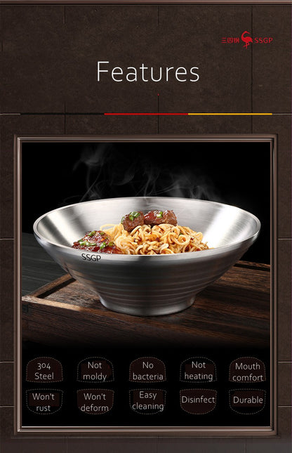 Design Estético Tigela Japonesa para Ramen de Aço Inoxidável 304 Talheres e Louças para Macarrão Isolante de Calor para o Natal e Ano Novo