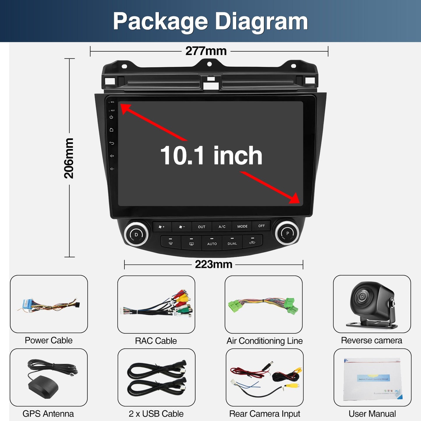 10.1 Inch Android13 Wireless Car Carplay Android Navigation Reversing Camera All-in-one 2+32G CarPlay GPS For Honda Accord 03-07