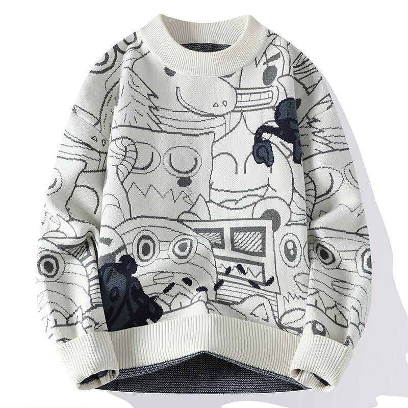 Autumn and Winter High School Students' Trendy Versatile Thick Bottom Sweater Knitted with Velvet Warm Fashion Men's Sweater