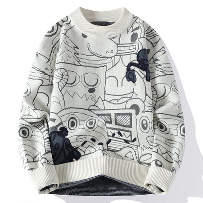 Autumn and Winter High School Students' Trendy Versatile Thick Bottom Sweater Knitted with Velvet Warm Fashion Men's Sweater