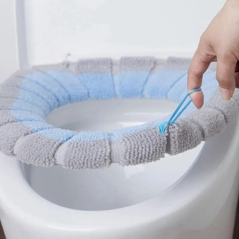 Assento Sanitário de Inverno Universal Portátil Macio Lavável Espessado de Pelúcia Capa de Assento Tapete Almofada de Vaso Sanitário para Banheiro com Acessórios