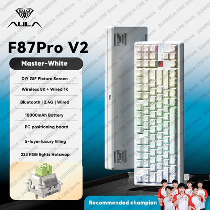 AULA F87 Pro V2 Wireless Gaming Mechanical Keyboard F87Pro V2 Bluetooth 2.4G Wired RGB Hotswap 8K Return 12000mAh Gamer Keyboard