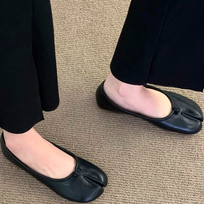 Fashion Soft Leather Split Toe Women Tabi Ballet Flats Spring Autumn Comfortable Walking Lazy Loafers Casual Girls Dance Shoes
