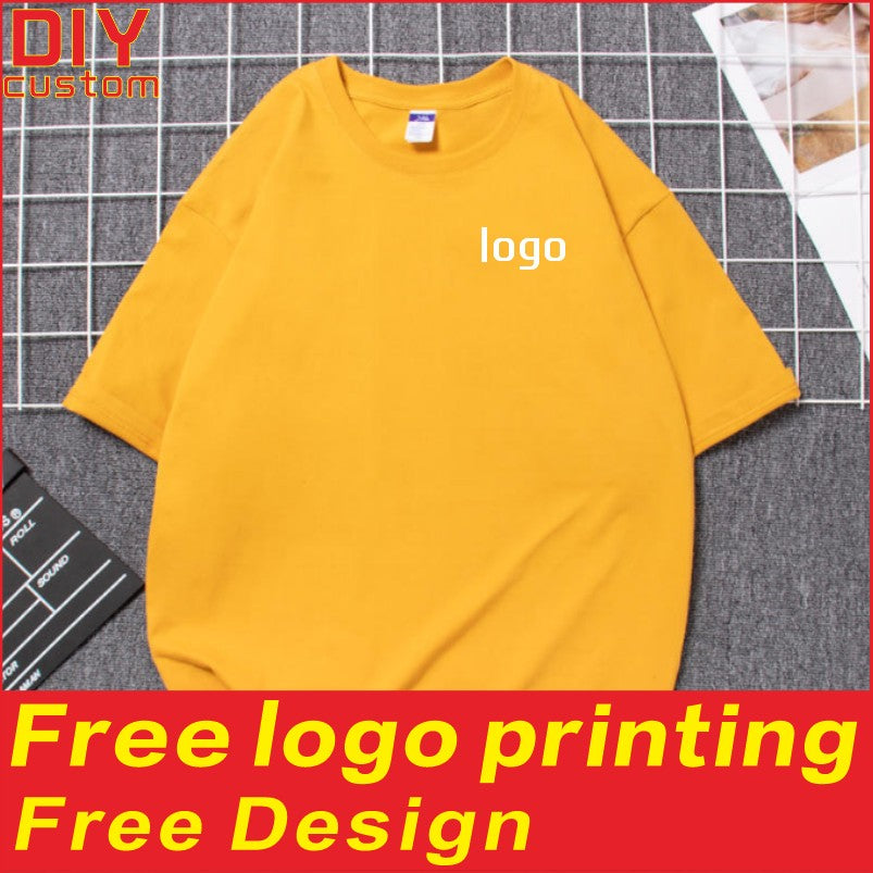 Cotton heavy-duty men's and women's T-shirts, summer breathable short sleeves, customized printing, logo embroidery