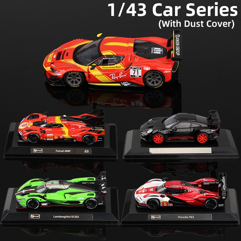 Bburago 1:43 Modelo de Carro de Corrida com Tampa Protetora contra Poeira Série Liga em Miniatura Diecast Brinquedo Estático de Corrida 499P 296 GT3 963 911 GT3 SC63 Fxxk