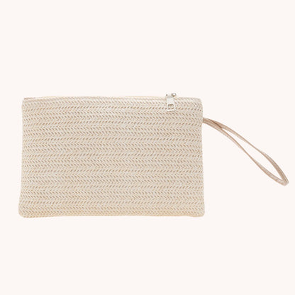 Fashion Women Bohemian Woven Clutch Wristlet Bag Casual Ladies Beach Summer Solid Color Small Handbags Purse White Beige Gifts