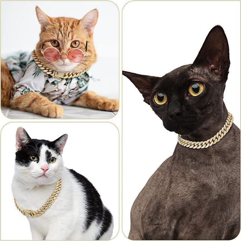 Coleira de corrente de cachorro de luxo dourada para animais de estimação, coleira de metal para cães pequenos, médios e grandes, gatos, joias e acessórios para animais de estimação