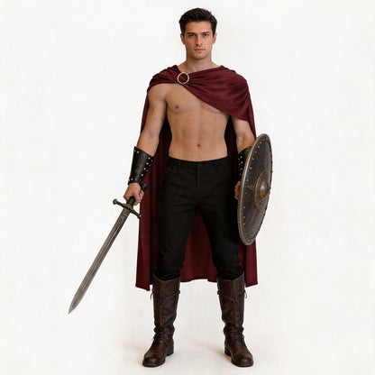 Men Spartan Warrior Cape CostumeMedieval Knight Cloak Set Halloween Carnival Masquerade Party Cosplay Outfit for Adult Male Stag