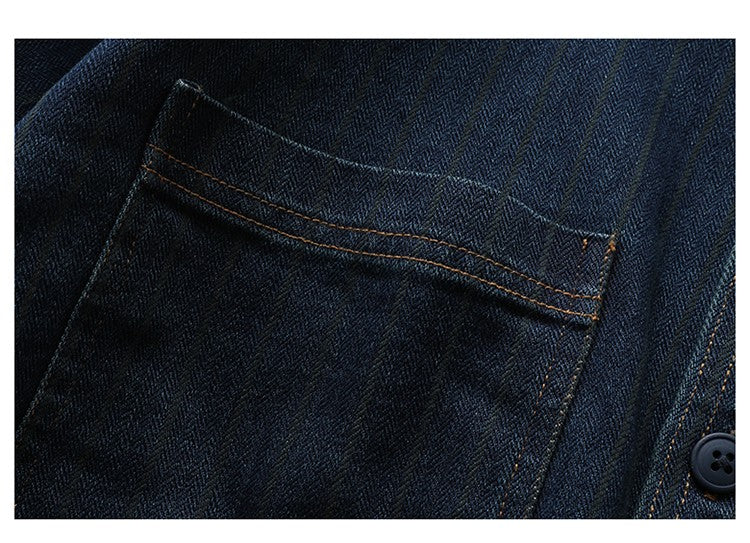 American Retro Workwear Long Sve Denim irt Loose Casual Striped ket irt Youth Trend Autumn Wear Iron Free